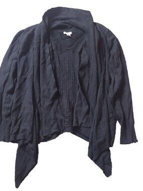 Cato Open Front Cardigan Women 14 16W Plus Size Black Sweater Ribbed Rayon Nylon
